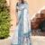 Blue linen cotton printed saree