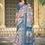 Blue linen cotton printed saree