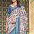 Blue linen cotton printed saree