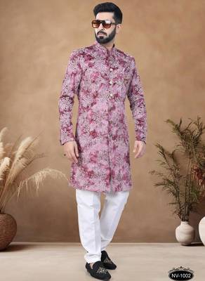 Red embroidery velvet semi indowestern with pollo pant for mens 1
