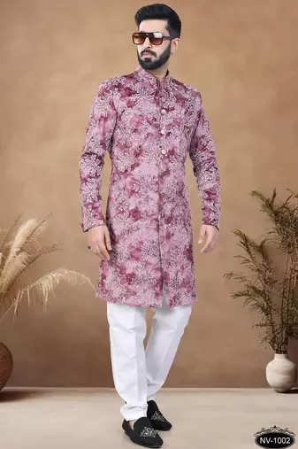 Red embroidery velvet semi indowestern with pollo pant for mens