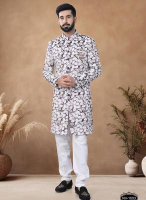 Red embroidery velvet semi indowestern with pollo pant for mens 1