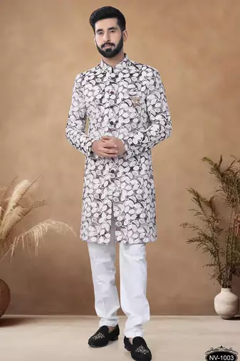 Red embroidery velvet semi indowestern with pollo pant for mens
