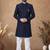 Blue embroidery silk semi indowestern with pollo pant for mens