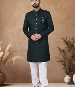 Green embroidery jaquard semi indowestern with pollo pant for mens