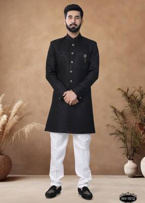 Black embroidery jaquard semi indowestern with pollo pant for mens 1