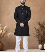 Black embroidery jaquard semi indowestern with pollo pant for mens