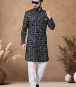 Black embroidery velvet semi indowestern with pollo pant for mens