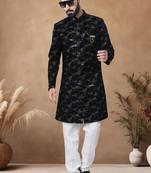 Black embroidery velvet semi indowestern with pollo pant for mens