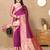 wine all over zari motifs silk blend saree with contrast pallu