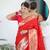 red paithani silk blend zari motifs saree with contrast blouse