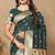 dark green paithani silk blend zari motifs saree with contrast blouse