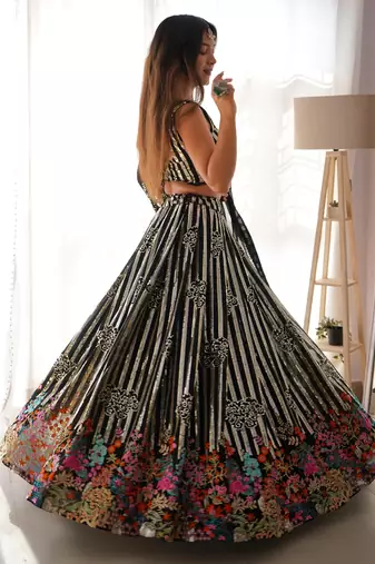 black georgette sequins embroidered party lehenga set choli with dupatta