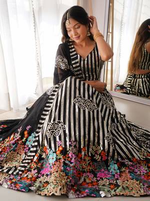 black georgette sequins embroidered party lehenga set choli with dupatta 7