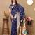navy blue paithani silk blend zari motifs saree with contrast blouse