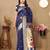navy blue paithani silk blend zari motifs saree with contrast blouse