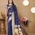 navy blue paithani silk blend zari motifs saree with contrast blouse