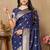 navy blue paithani silk blend zari motifs saree with contrast blouse