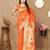 orange paithani silk blend zari motifs saree with contrast blouse
