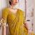 Mustard tissue thread embroidery zari sequins work saree with blouse
