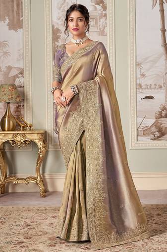 Purple jacquard woven thread zari embroidered saree with blouse