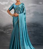 Blue burberry beads cutdana lace-work chiffon saree with blouse