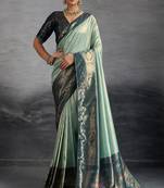 Sea green kanjivaram double zari woven saree with meenakari pallu and blouse