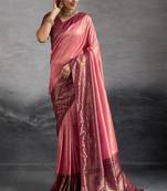 Pink kanjivaram double zari woven saree with meenakari pallu and blouse