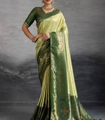 Pista green kanjivaram double zari woven saree with meenakari pallu and blouse