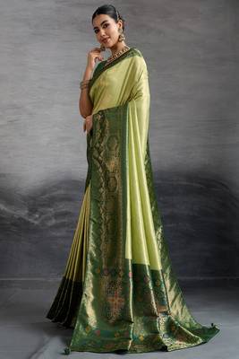 pista green kanjivaram double zari woven saree with meenakari pallu and blouse 3