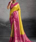 Mustard kanjivaram double zari woven saree with meenakari pallu and blouse