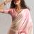 Pink & cream satin beads border hand work saree with blouse