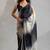 Black & cream satin beads border hand work saree with blouse