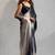 Black & cream satin beads border hand work saree with blouse