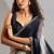 Black & cream satin beads border hand work saree with blouse
