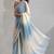Sky blue & cream satin beads border hand work saree with blouse