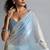 Sky blue & cream satin beads border hand work saree with blouse
