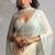 Pista & cream satin beads border hand work saree with blouse