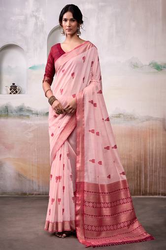 Light pink modal cotton  woven saree with blouse