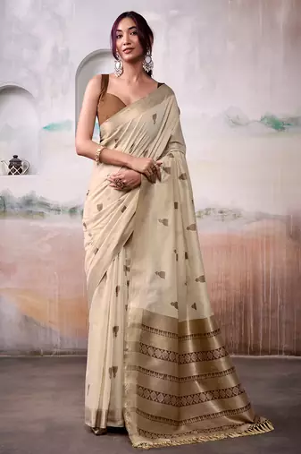 Cream modal cotton  woven saree with blouse