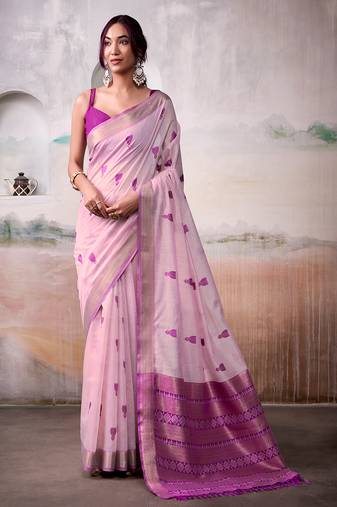 Pink modal cotton  woven saree with blouse