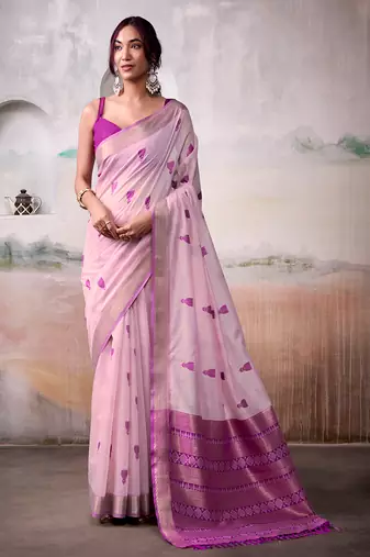 Pink modal cotton  woven saree with blouse