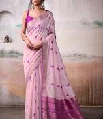 Pink modal cotton  woven saree with blouse