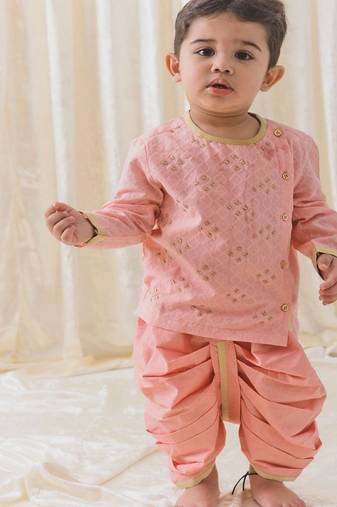 Pink embroidered cotton  kurta pyjama