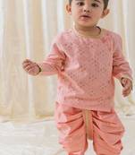 Pink embroidered cotton  kurta pyjama
