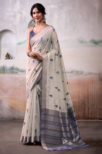 Cream modal cotton  woven saree with blouse