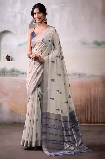 Cream modal cotton  woven saree with blouse