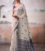 Cream modal cotton  woven saree with blouse