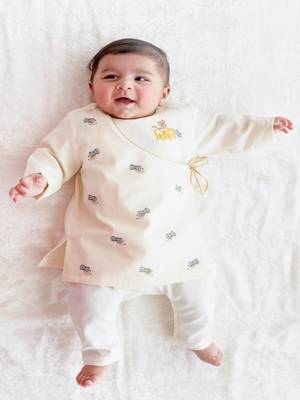 Cream embroidered cotton  kurta pyjama 1