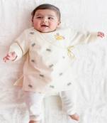 Cream embroidered cotton  kurta pyjama